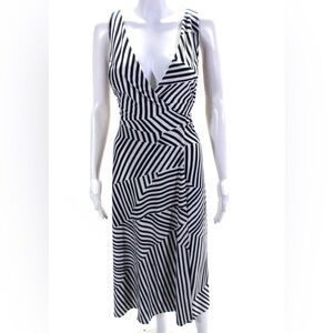 Lauren Ralph Lauren Navy Striped Midi Wrap Dress- Size 10